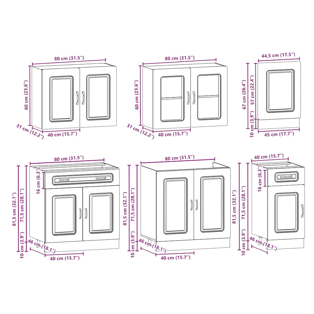 7 peças armário de cozinha conjunto Kalmar branco brilhante