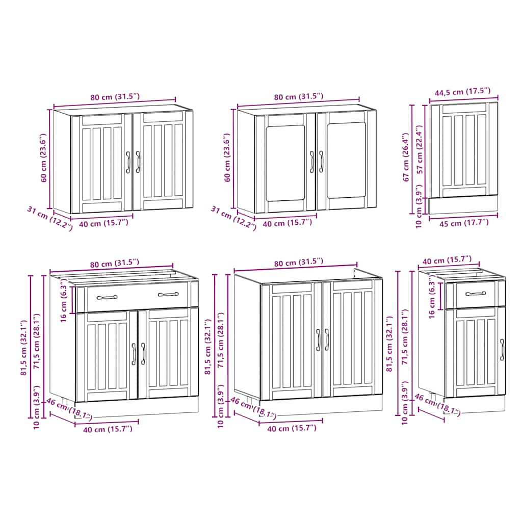7 peças armário de cozinha conjunto Kalmar branco