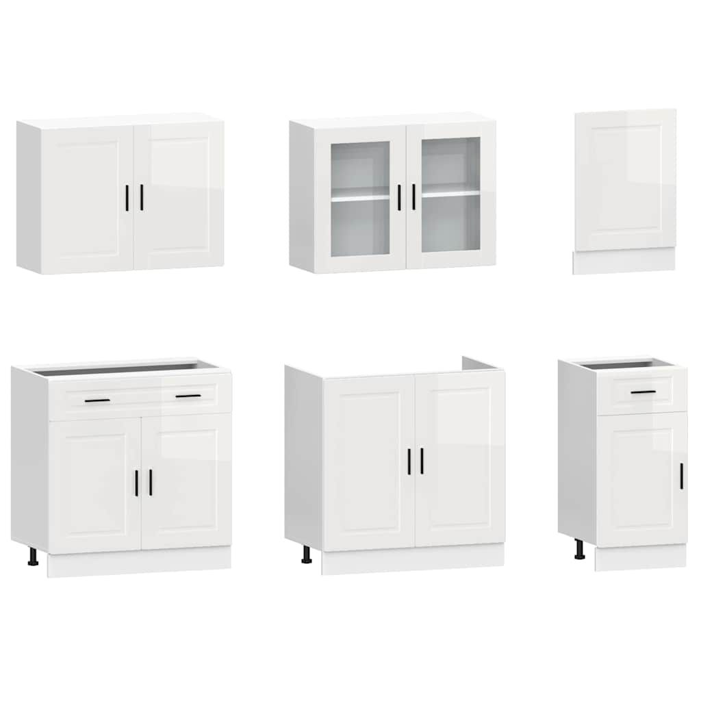 7 peças armário de cozinha conjunto Kalmar branco brilhante