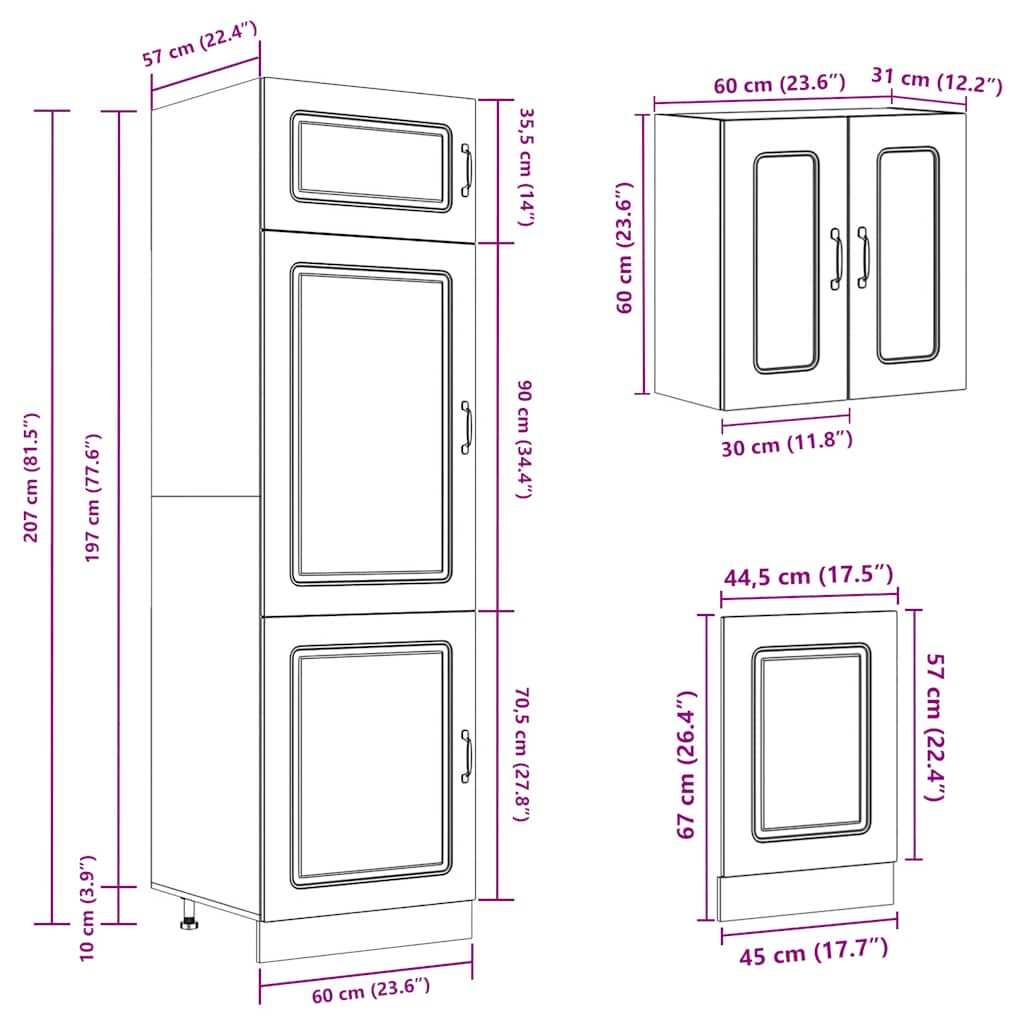 8 peças armário de cozinha conjunto Kalmar preto