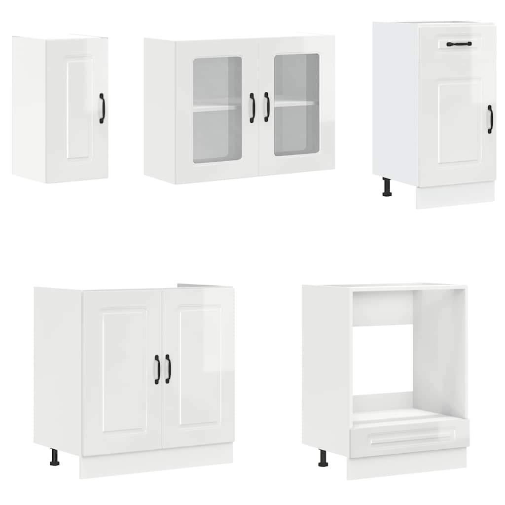 8 peças armário de cozinha conjunto Kalmar branco brilhante