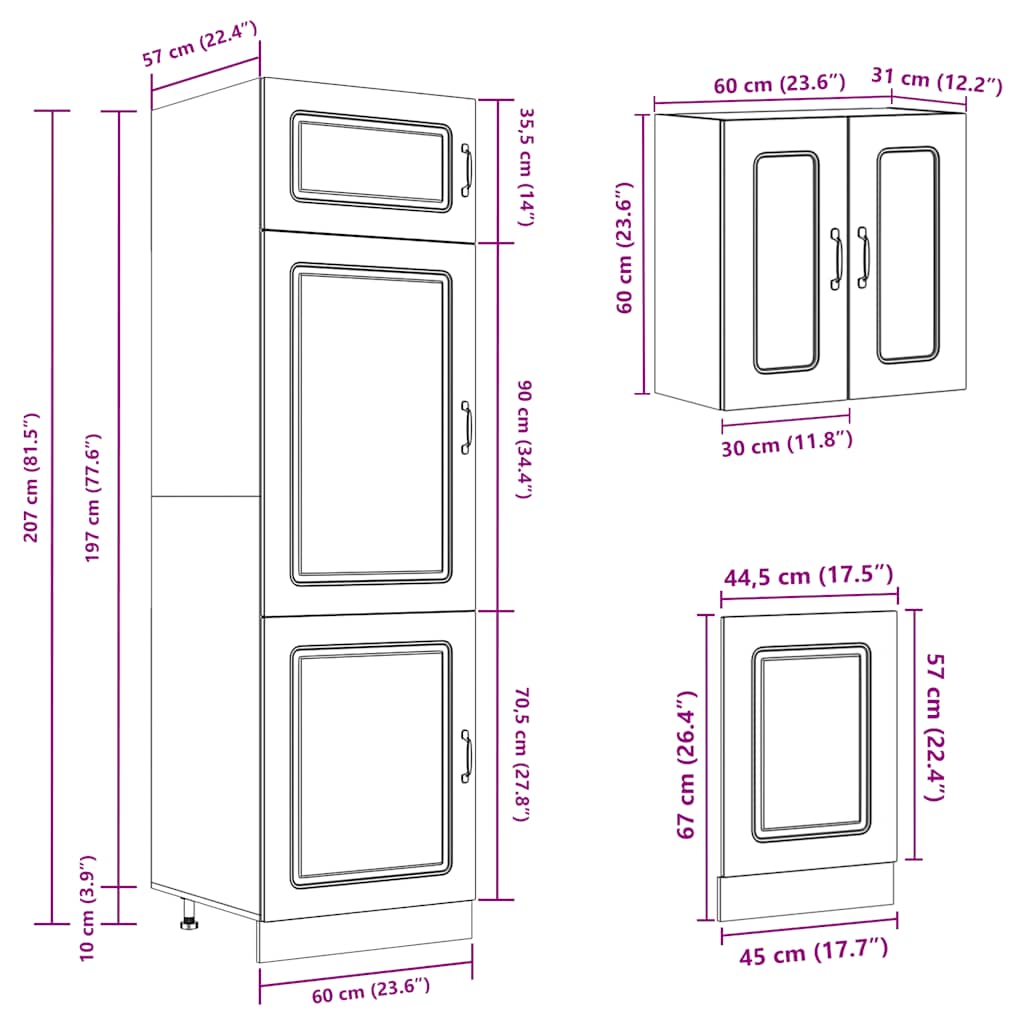 8 peças armário de cozinha conjunto Kalmar branco brilhante