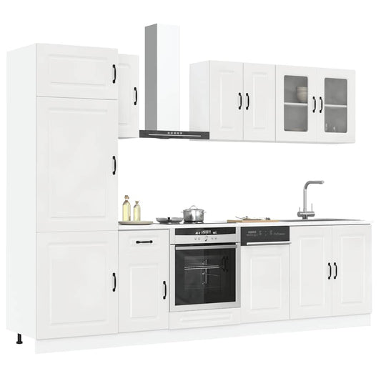 8 peças armário de cozinha conjunto Kalmar branco brilhante
