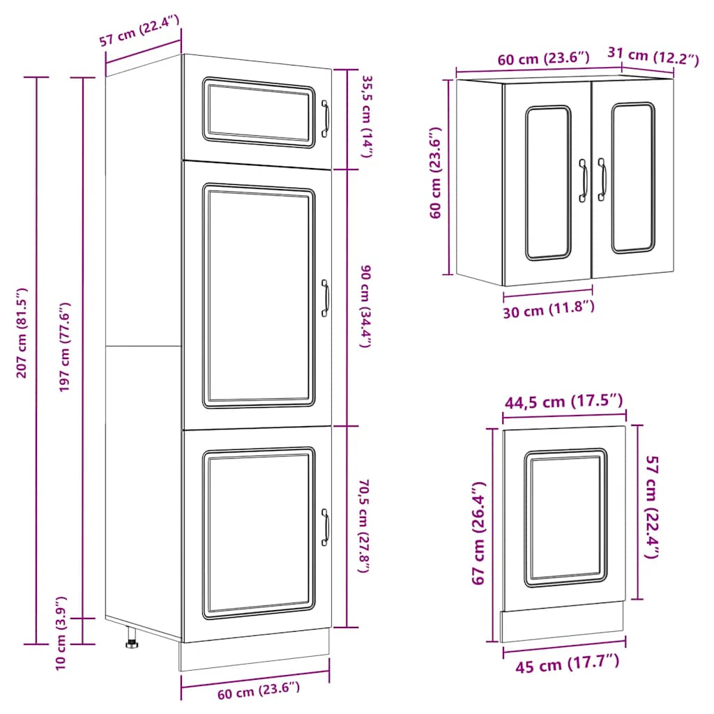 8 peças armário de cozinha conjunto Kalmar cinza sonoma