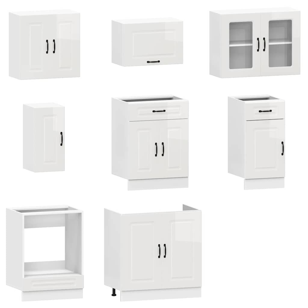 8 peças armário de cozinha conjunto Kalmar branco brilhante