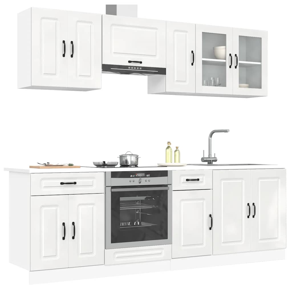 8 peças armário de cozinha conjunto Kalmar branco brilhante