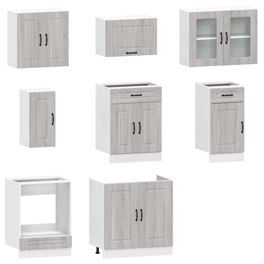 8 peças armário de cozinha conjunto Kalmar cinza sonoma