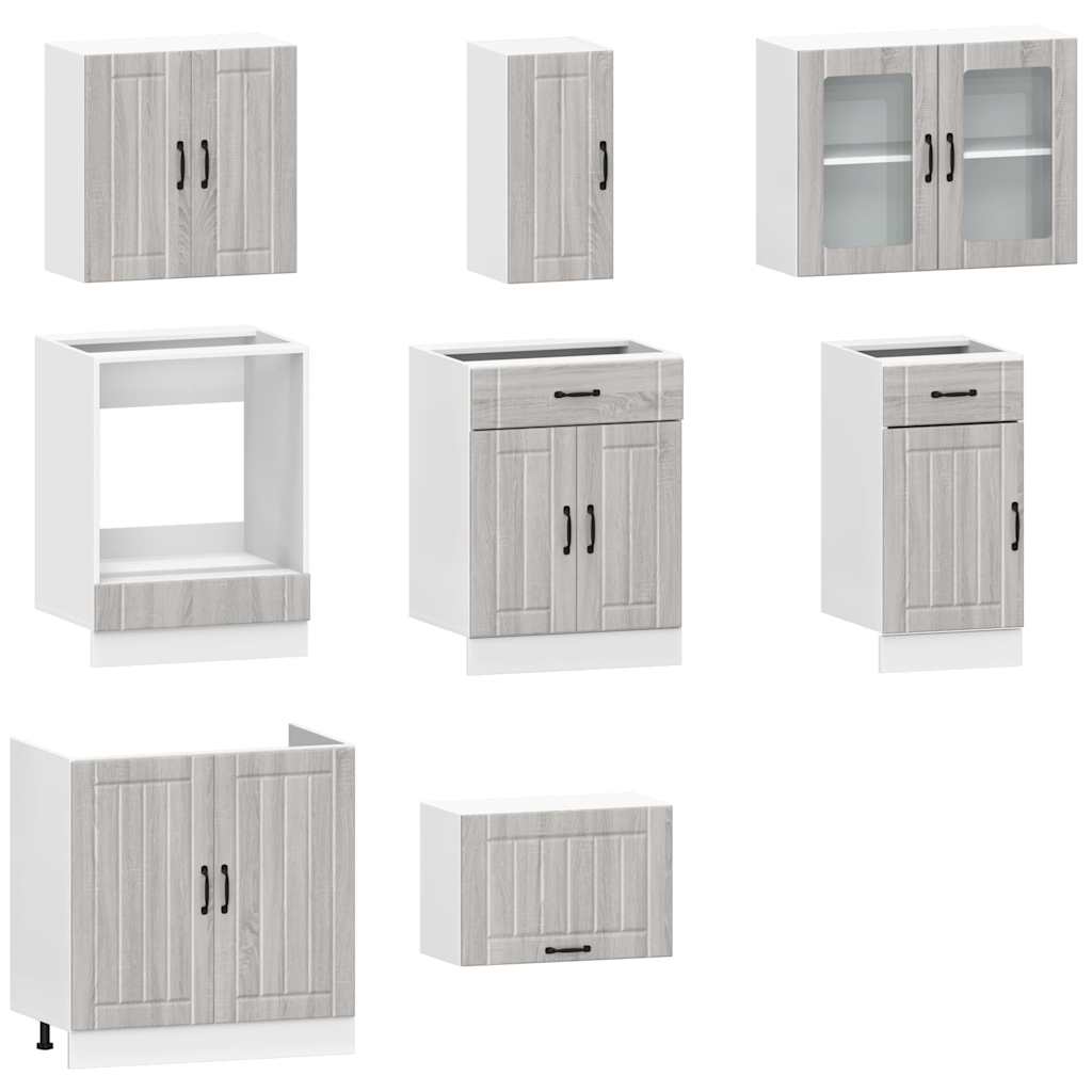 8 peças armário de cozinha conjunto Kalmar cinza sonoma