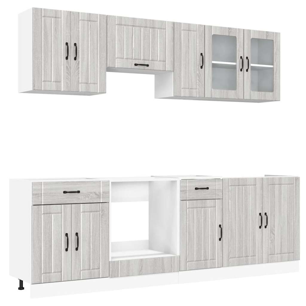8 peças armário de cozinha conjunto Kalmar cinza sonoma