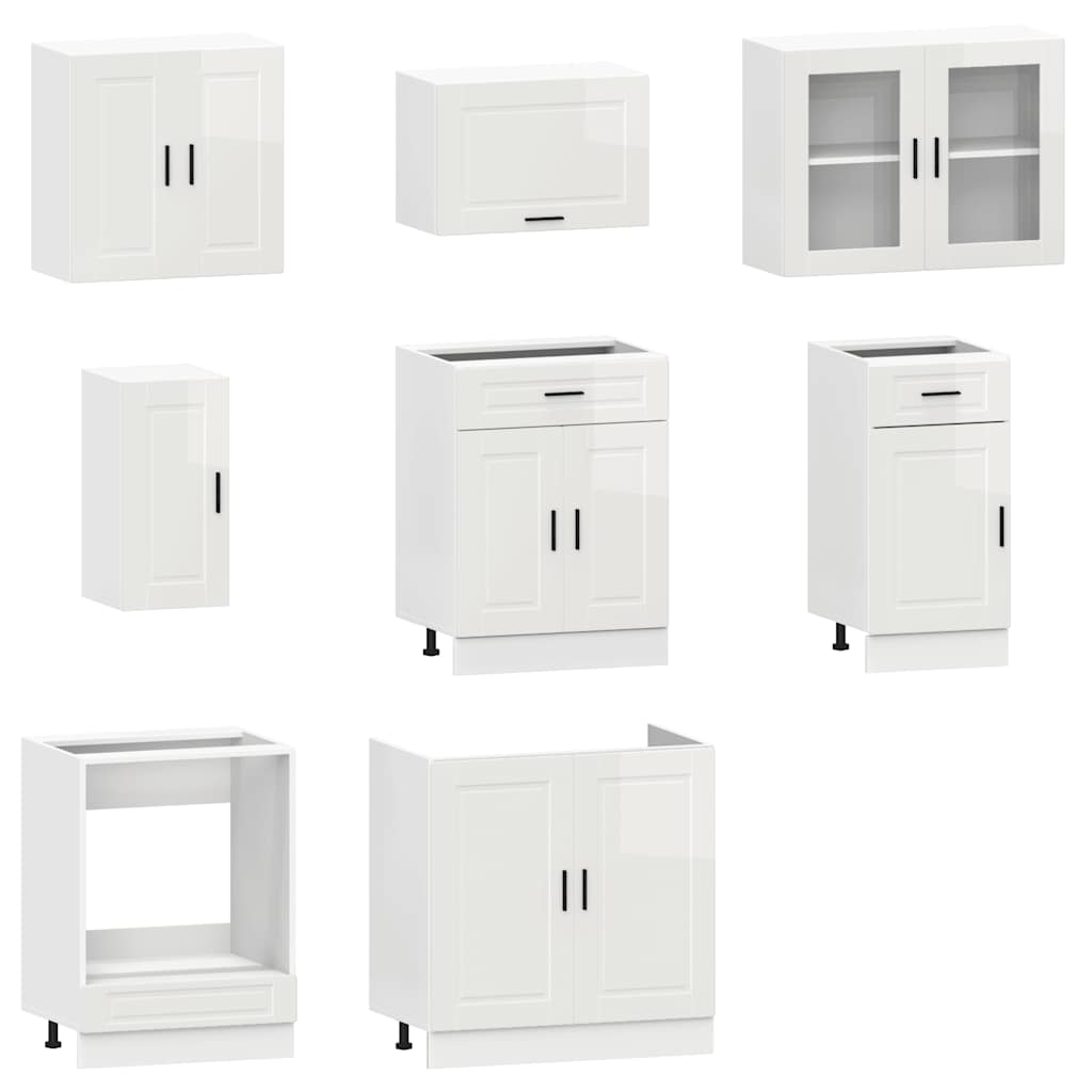 8 peças armário de cozinha conjunto Kalmar branco brilhante
