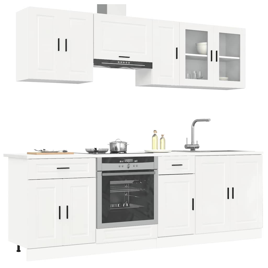 8 peças armário de cozinha conjunto Kalmar branco brilhante