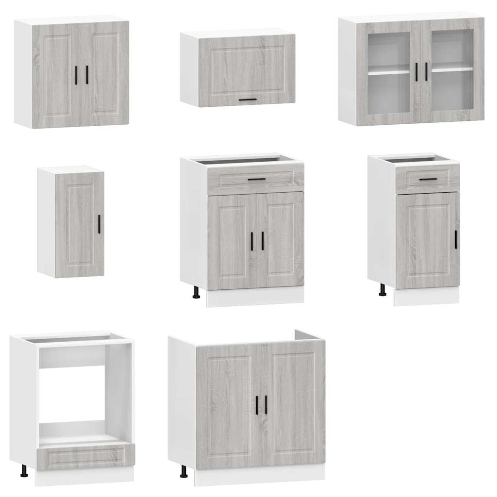 8 peças armário de cozinha conjunto Kalmar cinza sonoma