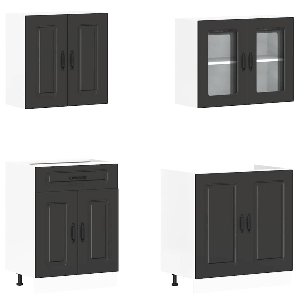 4 peças armário de cozinha conjunto Kalmar preto