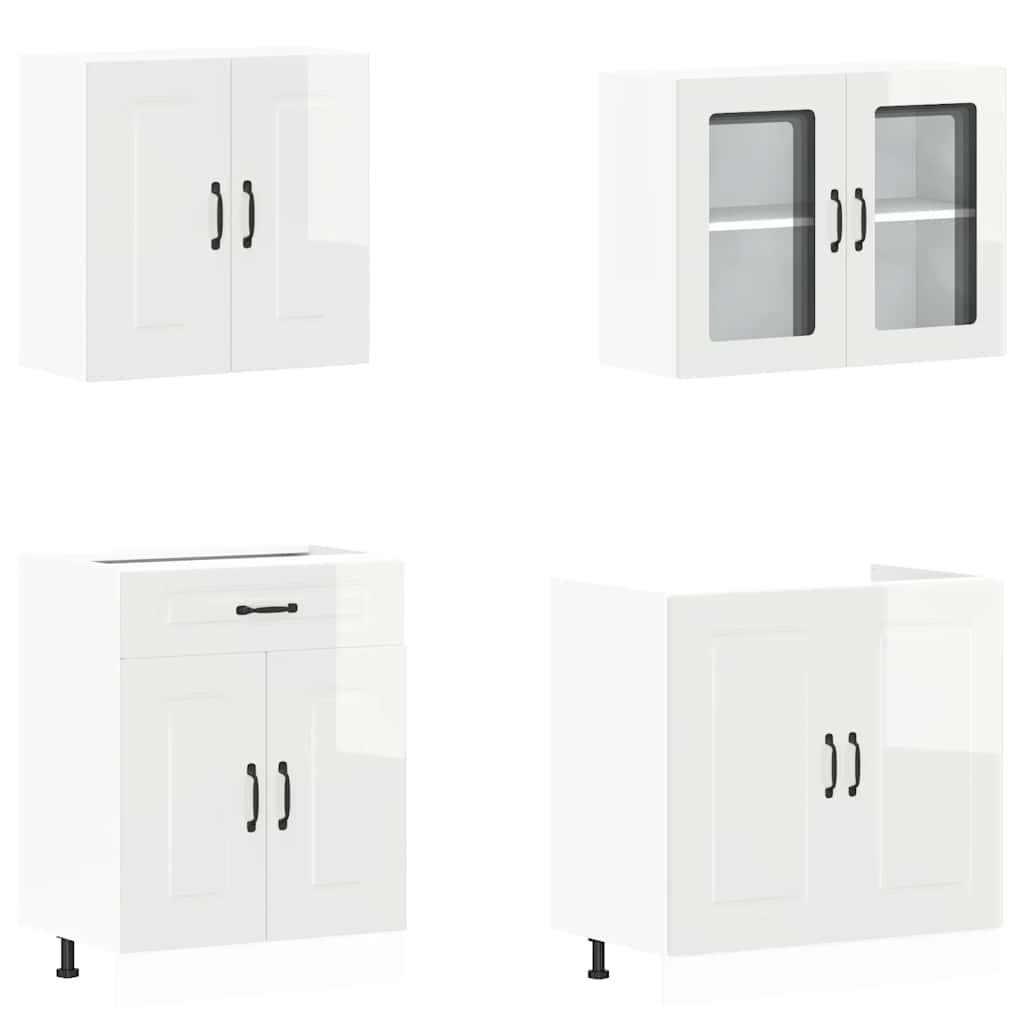 4 peças armário de cozinha conjunto Kalmar branco brilhante