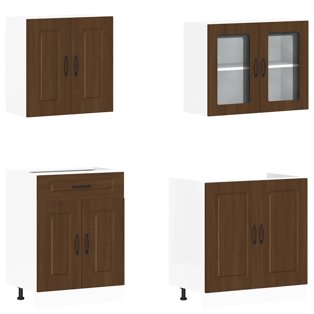 4 peças armário de cozinha conjunto Kalmar carvalho castanho