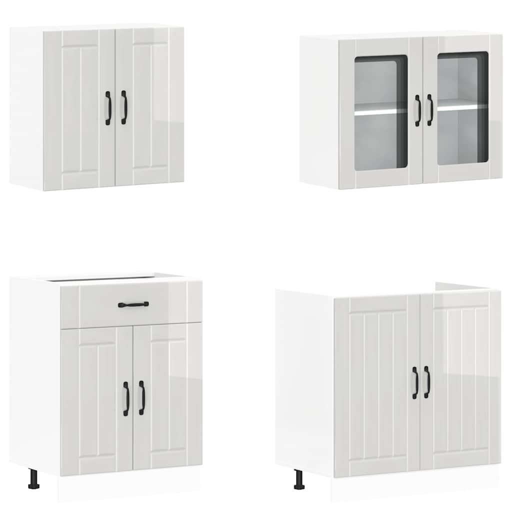 4 peças armário de cozinha conjunto Lucca branco brilhante