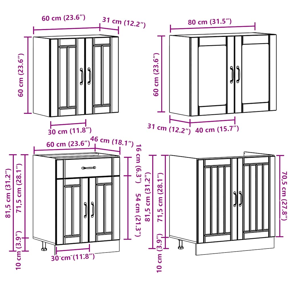 4 peças armário de cozinha conjunto Lucca branco brilhante