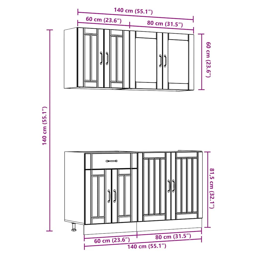 4 peças armário de cozinha conjunto Lucca branco brilhante