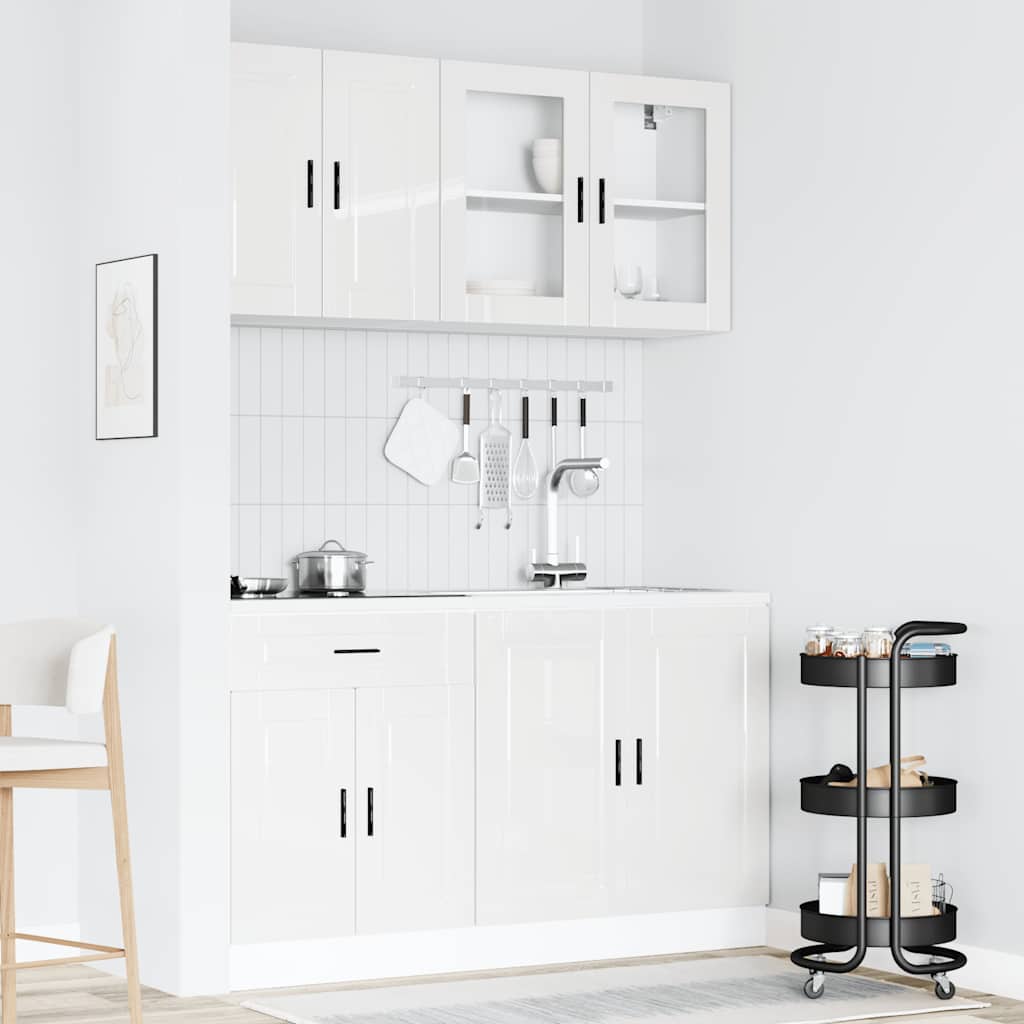4 peças armário de cozinha conjunto Porto branco brilhante