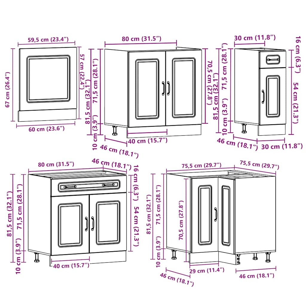 11 peças armário de cozinha conjunto Kalmar preto