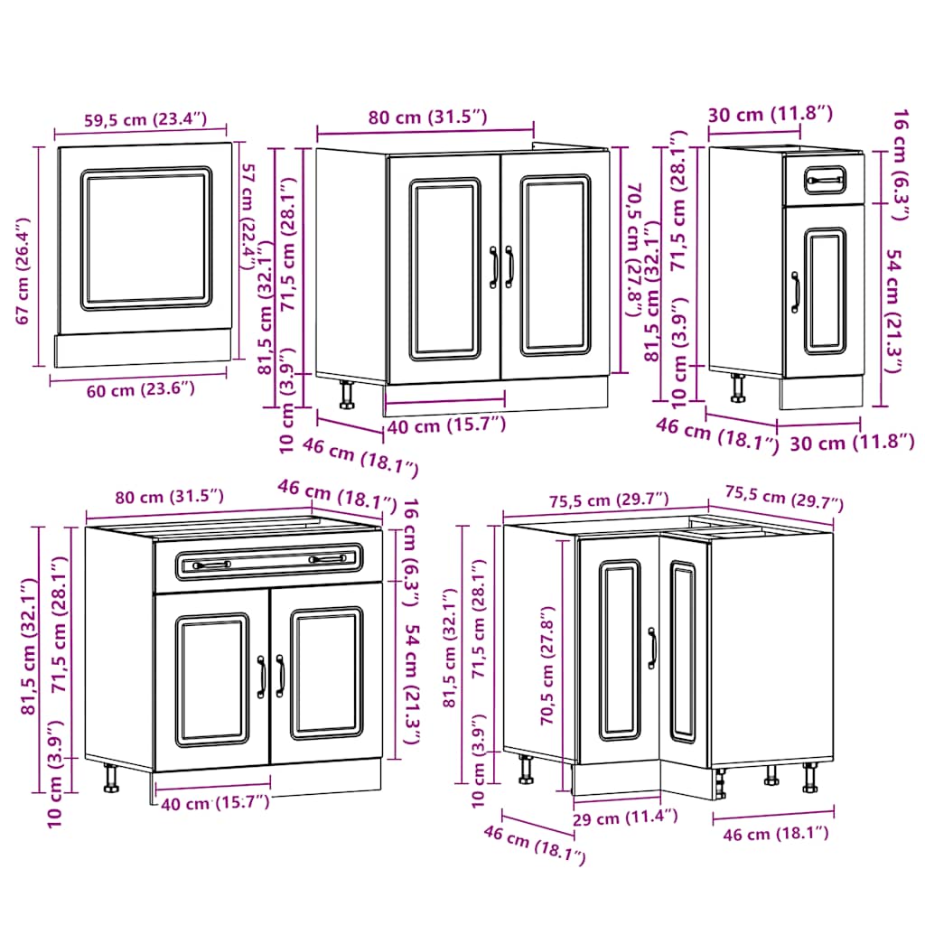 11 peças armário de cozinha conjunto Kalmar cinza sonoma