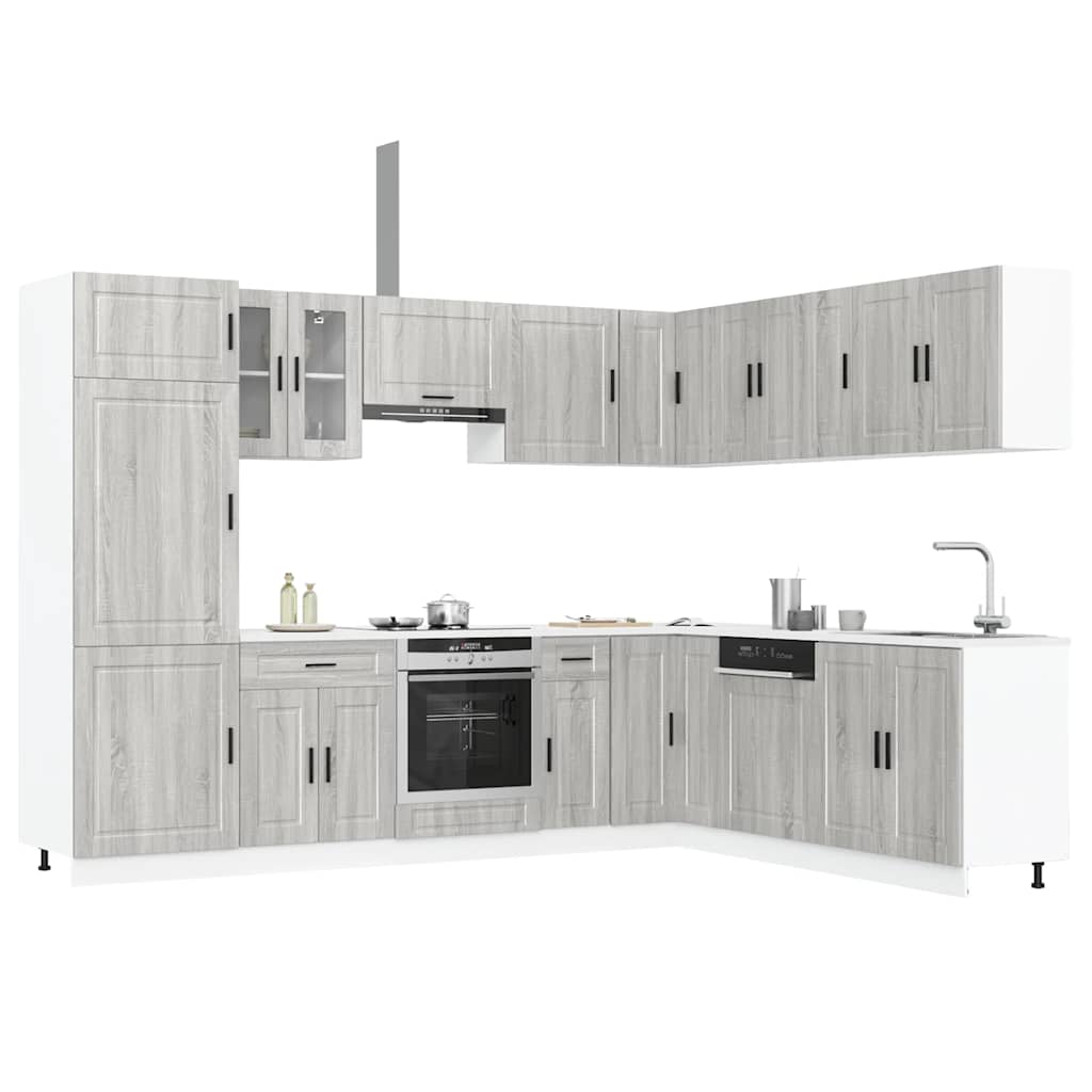 14 peças armário de cozinha conjunto Porto cinza sonoma