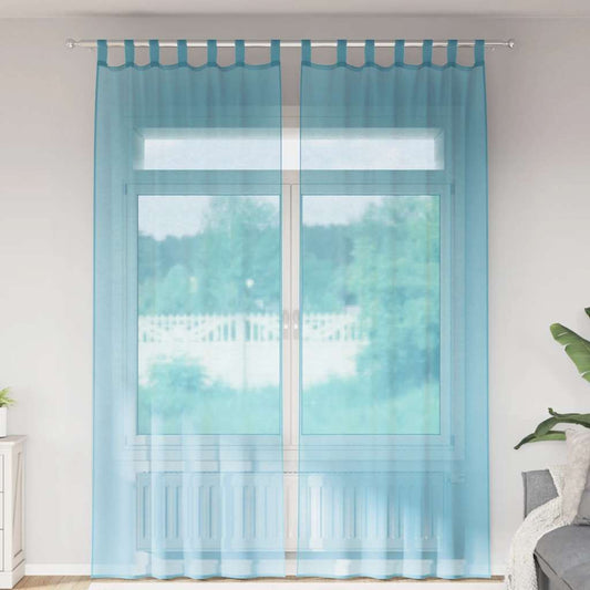 Cortinas de voile com laços 2 pcs turquesa 140x260 cm