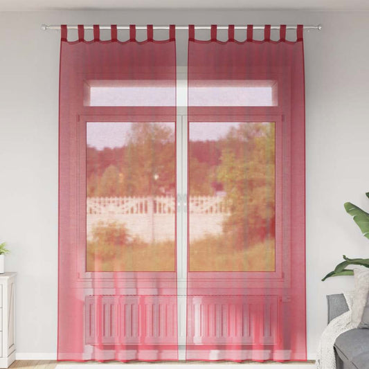 Cortinas de voile com laços 2 pcs vermelho tinto 140x260 cm