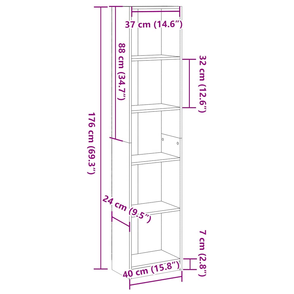Estante 40x24x176 cm derivados de madeira branco brilhante