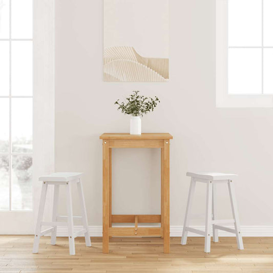 Bancos de bar 2 pcs madeira de seringueira maciça branco