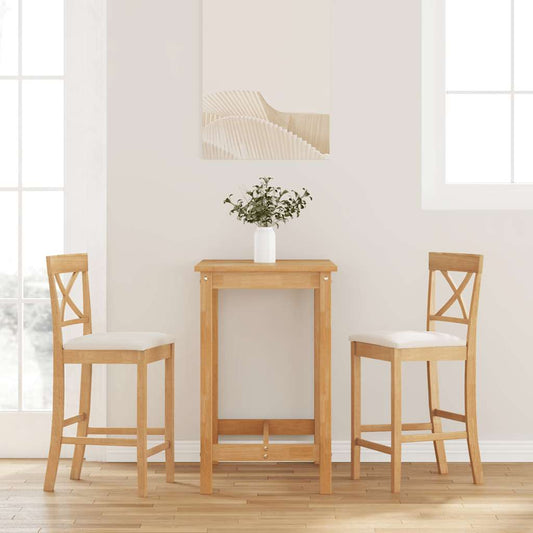 Bancos de bar com almofadões 2pcs madeira de seringueira maciça