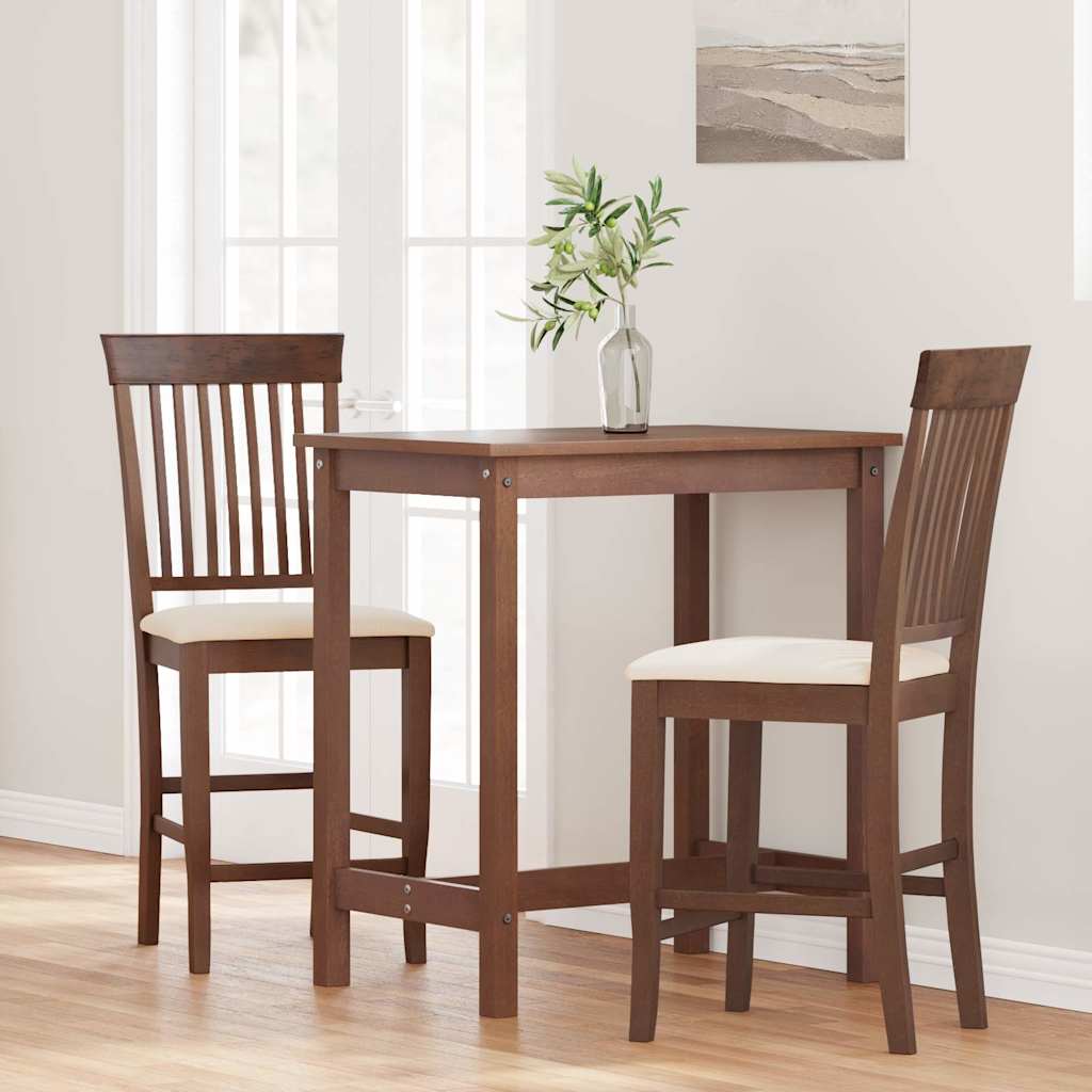Bancos de bar com almofadões 2pcs madeira de seringueira maciça