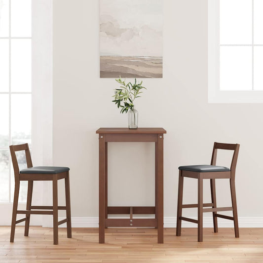 Bancos de bar com almofadões 2pcs madeira de seringueira maciça