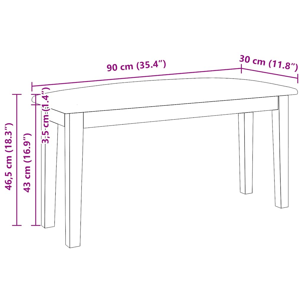 Banco 90 cm madeira seringueira maciça castanho