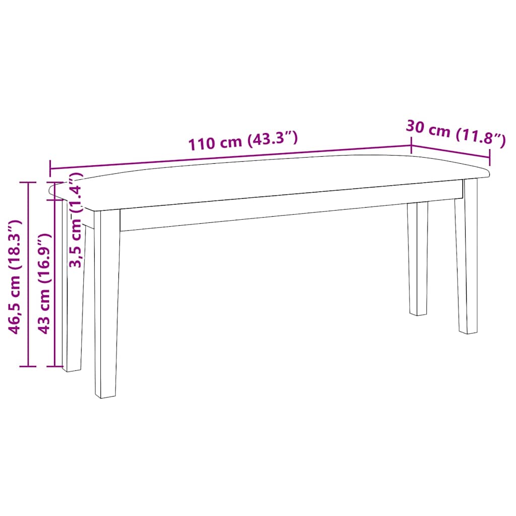 Banco 110 cm madeira seringueira maciça branco