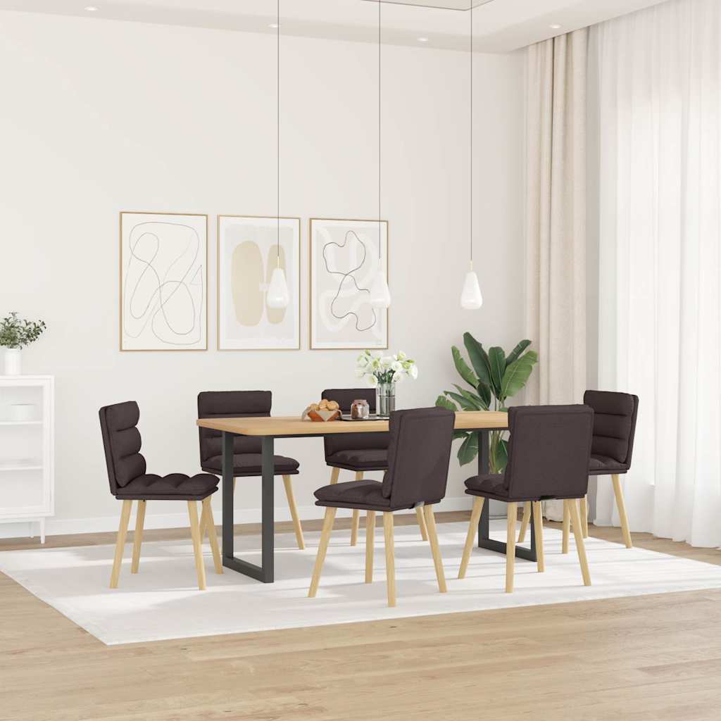 Cadeiras de jantar 6 pcs tecido castanho-escuro