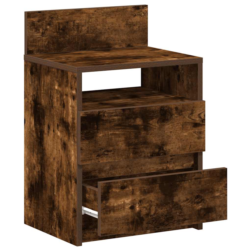 Mesa de cabeceira com 2 gavetas 40x33x60 cm carvalho fumado