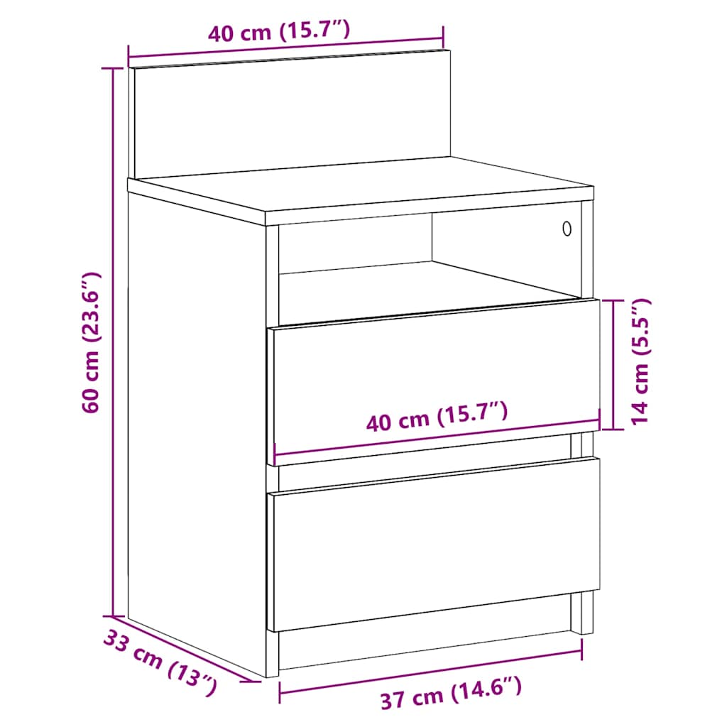 Mesas cabeceira 2pcs c/ 2gavetas 40x33x60cm carvalho castanho
