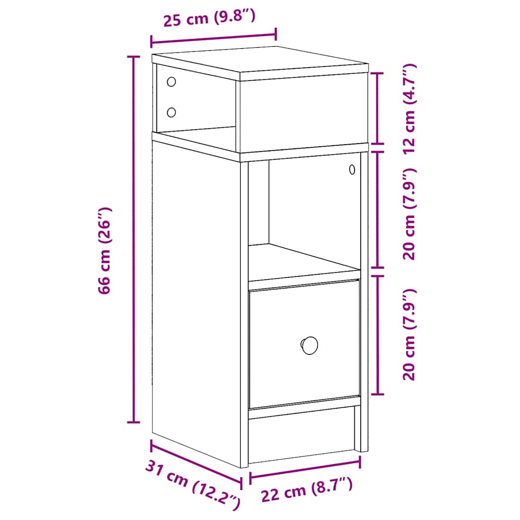 Mesa de cabeceira com gaveta 25x31x66 cm cinzento sonoma