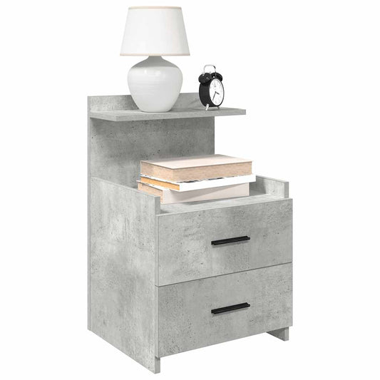 Mesa de cabeceira com 2 gavetas cinza concreto 40x36,5x62 cm