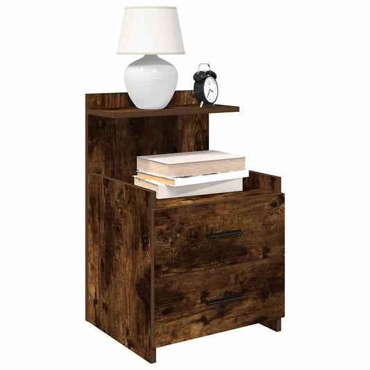Mesa de cabeceira com 2 gavetas carvalho fumado 40x36,5x62 cm