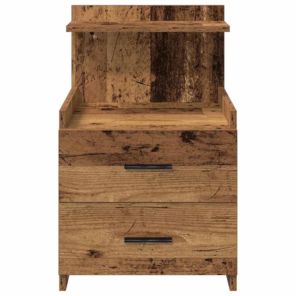 Mesa de cabeceira com 2 gavetas madeira antiga 40x36,5x62 cm