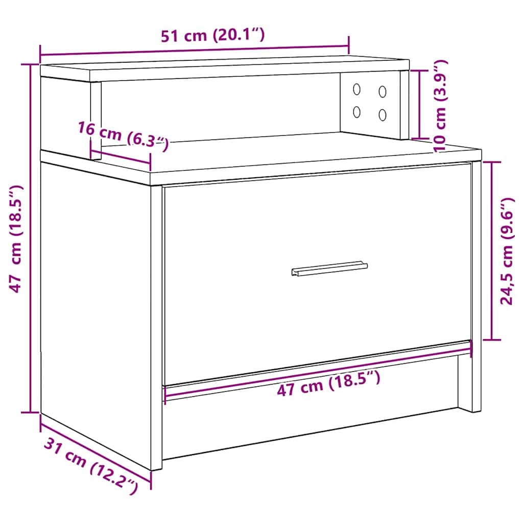 Mesa de cabeceira com gaveta 51x31x47 cm carvalho sonoma