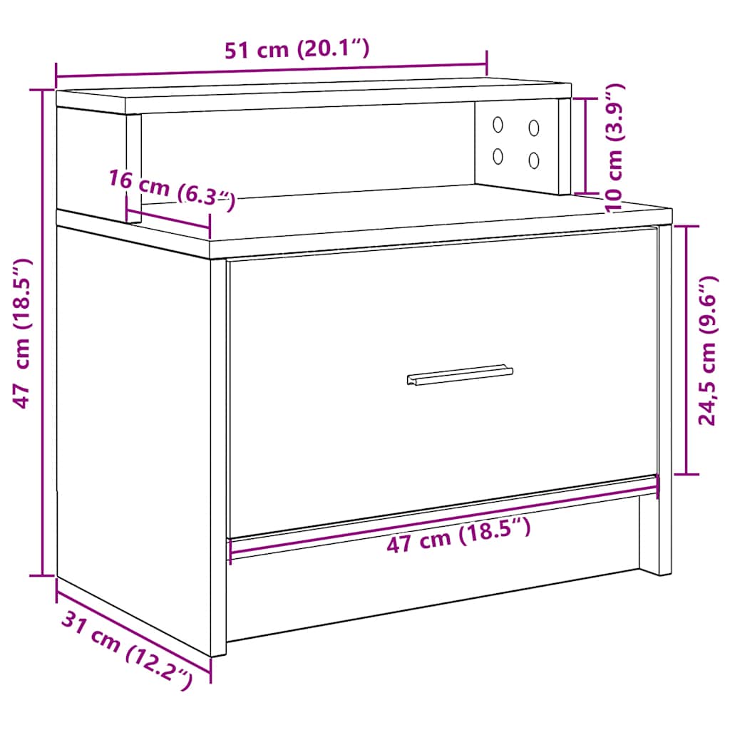 Mesa de cabeceira com gaveta 51x31x47 cm cinzento cimento