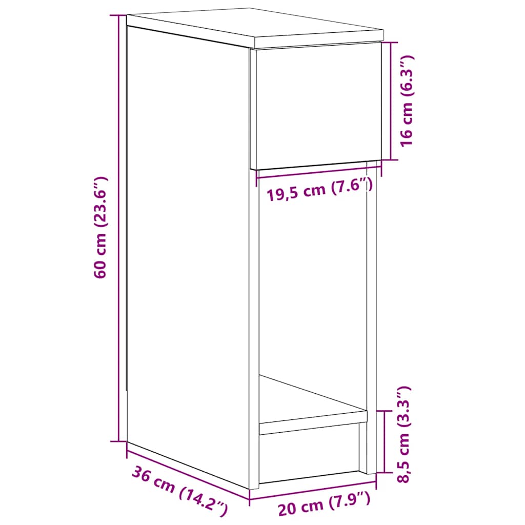 Mesa de cabeceira com gaveta 20x36x60 cm cinzento cimento