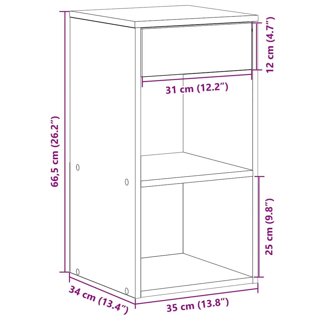 Mesa de cabeceira com gaveta 35x34x66,5 cm cinzento sonoma