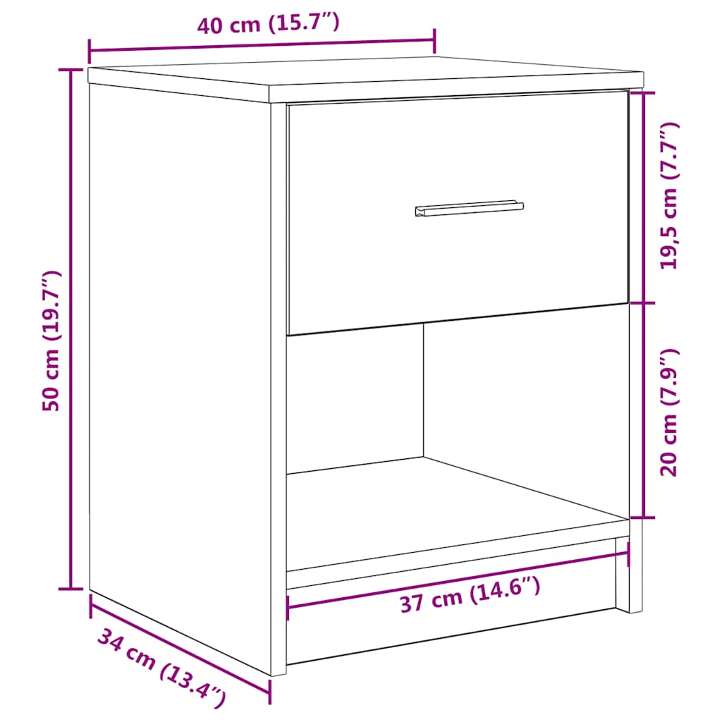 Mesas de cabeceira 2 pcs com gaveta 40x34x50 cm preto