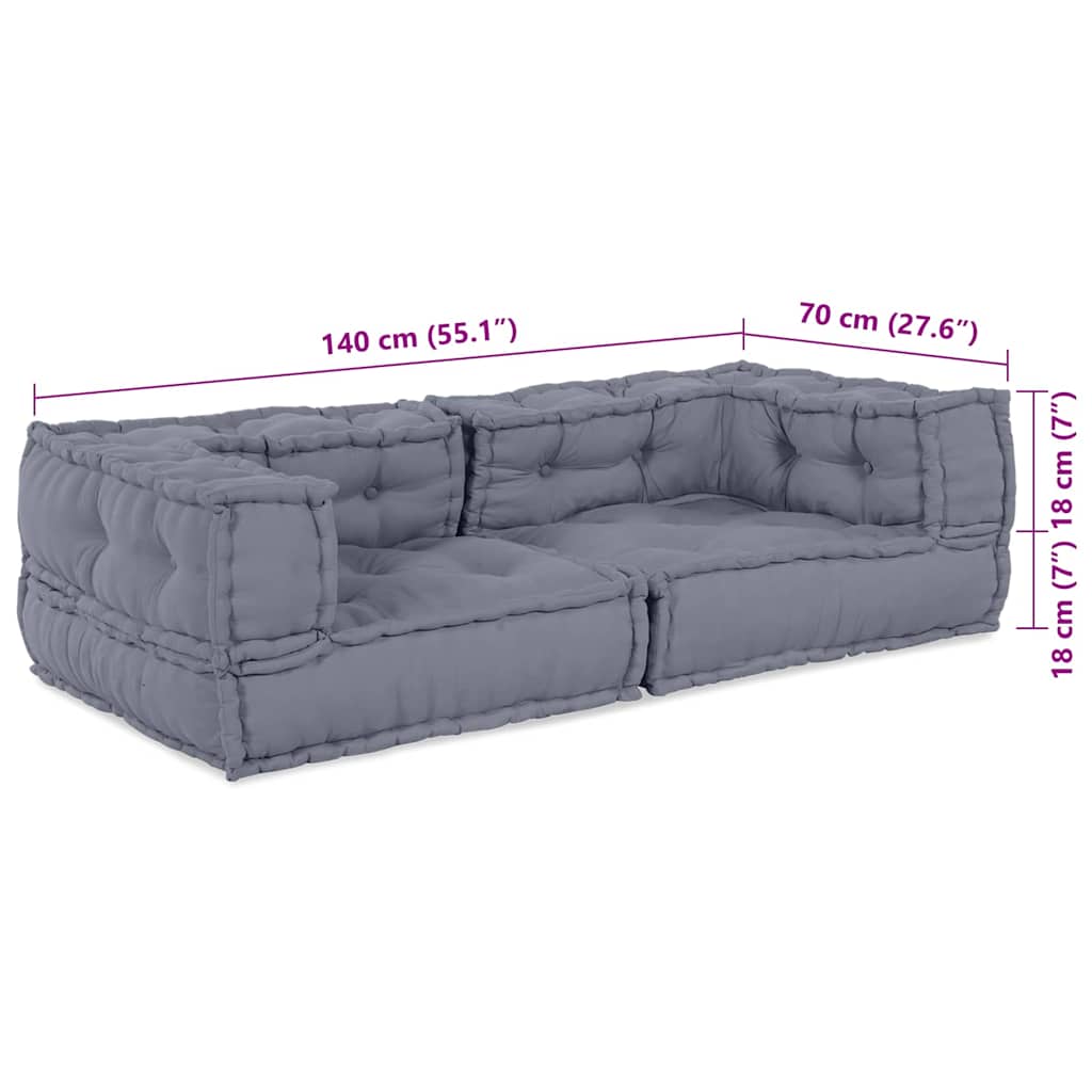 Sofá Modular Manual 2 pcs Cinzeto 140 x 70 x 36 cm tecido