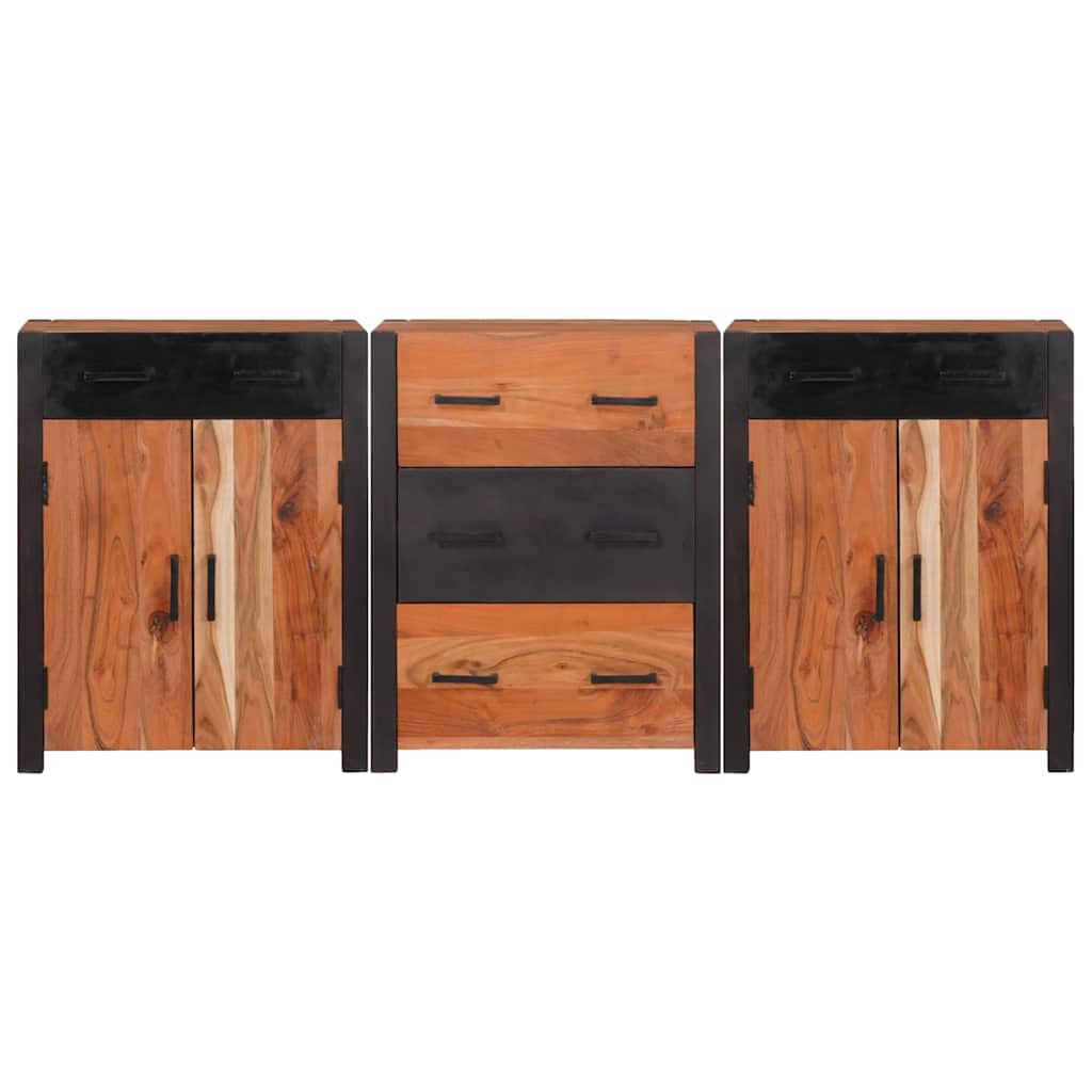 Buffet 3 pcs Castanho 165 x 30 x 75 cm Madeira de acácia maciça
