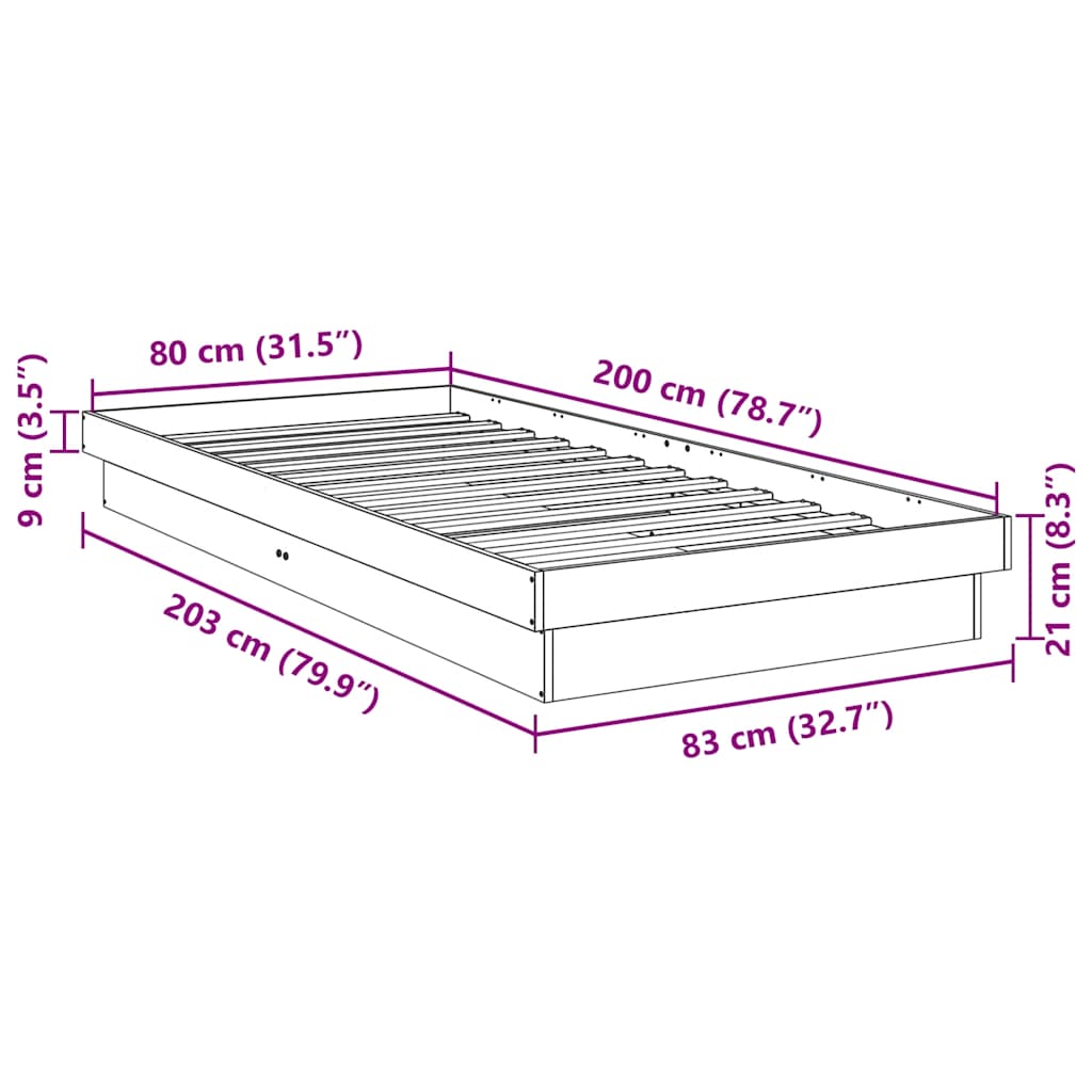 Estrutura de cama sem colchão 80x200 cm Madeira maciça carvalho
